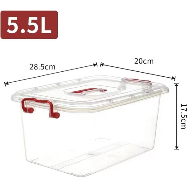 5 x 5.5L Plastic Storage Box Home Office Container Clip Lock Crate Organiser Box
