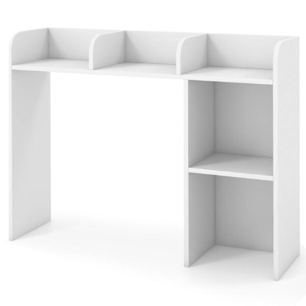 Giantex Desktop Bookshelf Wood Display Rack w/4 Shelves & Open Compartment Storage Organiser Unit Dorm Office White