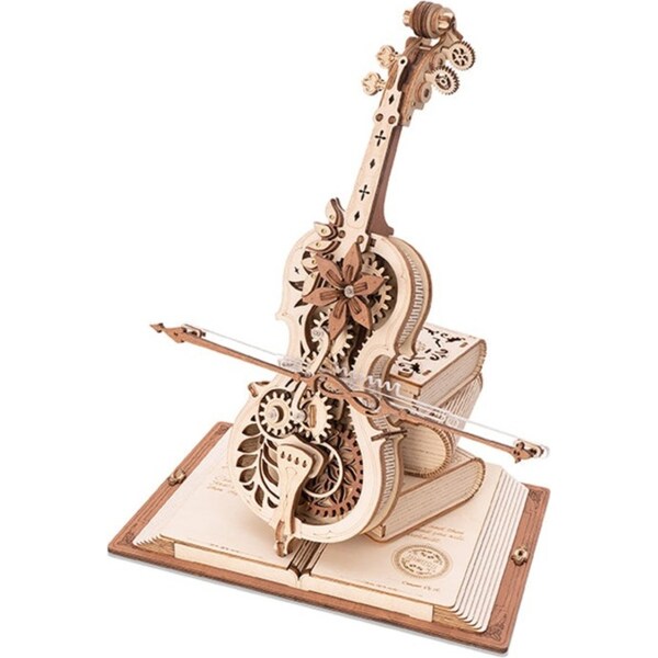 Robotime ROKR Magic Cello Mechanical Music Box 3D Wooden Puzzle Magical Mystery Funny Toy for Kids Child