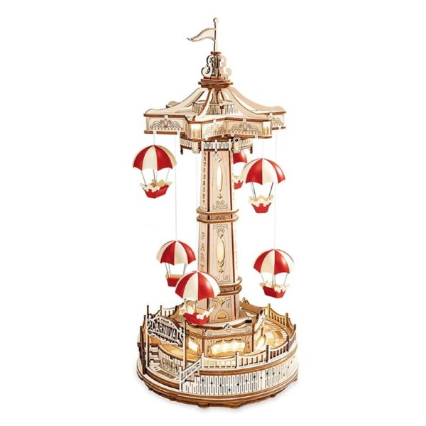 Robotime ROKR Parachute Tower DIY Music Box 3D Wooden Puzzle Magic Amusement Park Series Funny Toy for Kids EA01