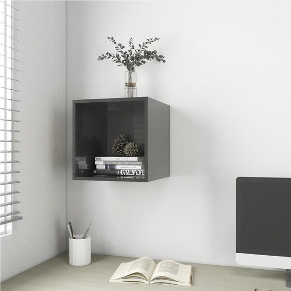 Floating Cube Storage Shelf Unit Wall Display Shelves Bookshelf High Gloss Grey
