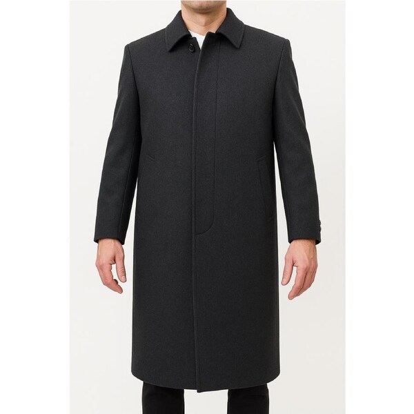 Bossini Lapel Trench Coat Jacket Winter Overcoat w/ Cashmere - Charcoal - Small