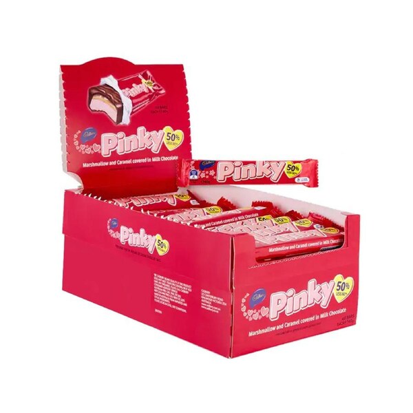 48pc Cadbury Pinky Bars Chocolate Marshmello Confectionery Snack Bars 40g