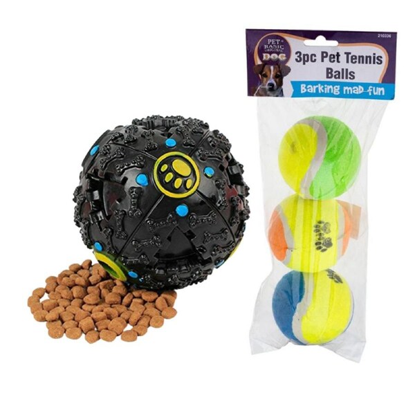 Ozoffer Pet Tennis Balls 3Pcs & 10CM Tumbler Treat Dispenser Interactive Play Fetch Game
