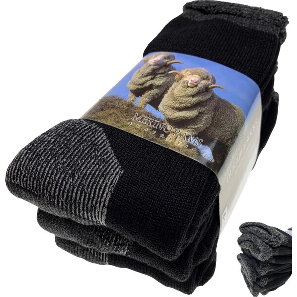 3 Pairs Heavy Duty Merino Wool Work Socks Extra Thick Cushion (Size 11-14)
