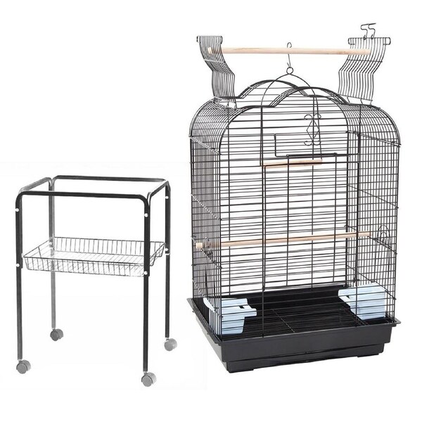 Pet Bird Cage with stand Parrot Aviary Canary Budgie Finch Perch Black Portable Metal