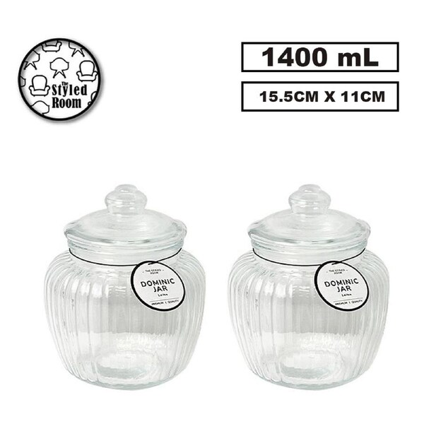 6PK 1.4L Glass Cookie Jar Kitchen Food Storage Container Candy Lolly Canister