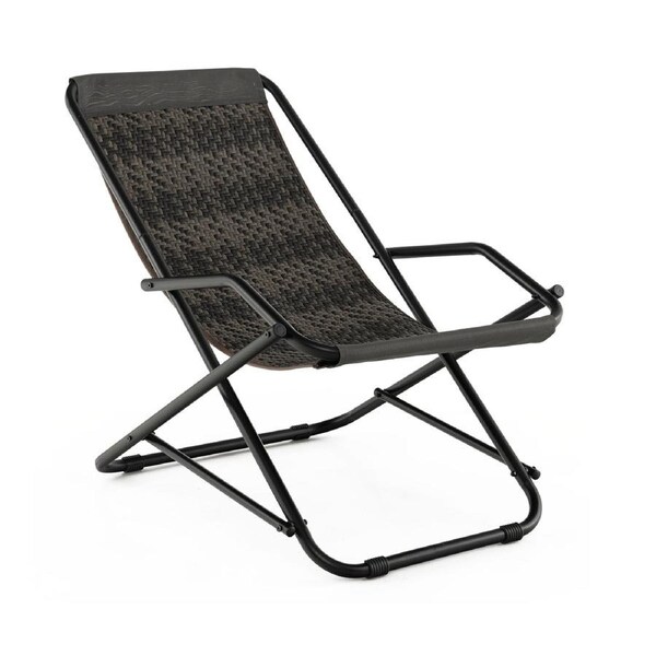 Costway Foldable Rattan Recliner Beach Chair Adjustable Outdoor Patio Furniture Balcony Poolside Grey