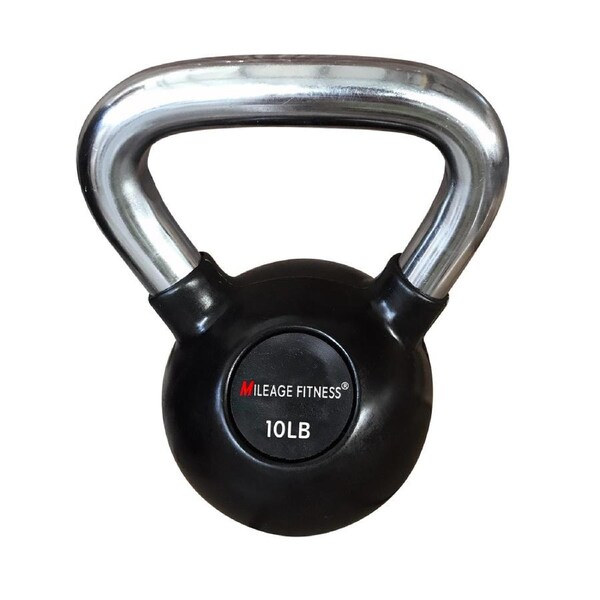 10lbs Rubber Coated Cast Iron Kettlebell Weights - Commercial Grade Chrom Handle
