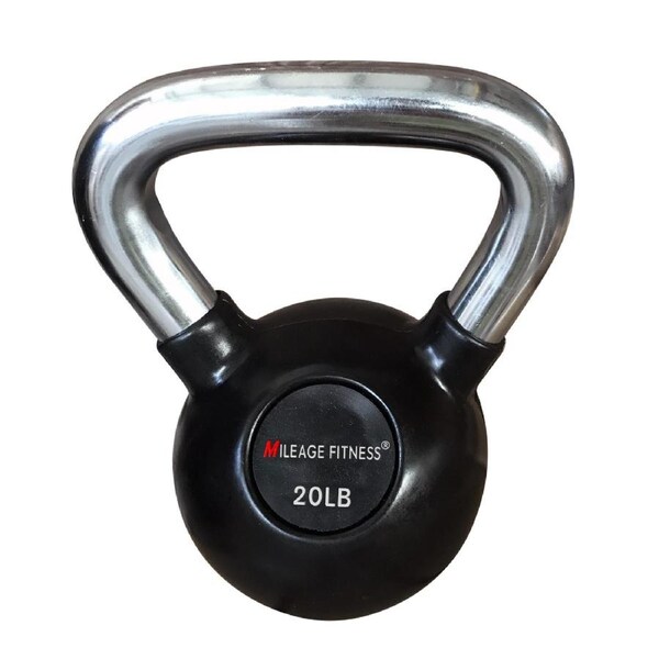 20lbs Rubber Coated Cast Iron Kettlebell Weights - Commercial Grade Chrom Handle