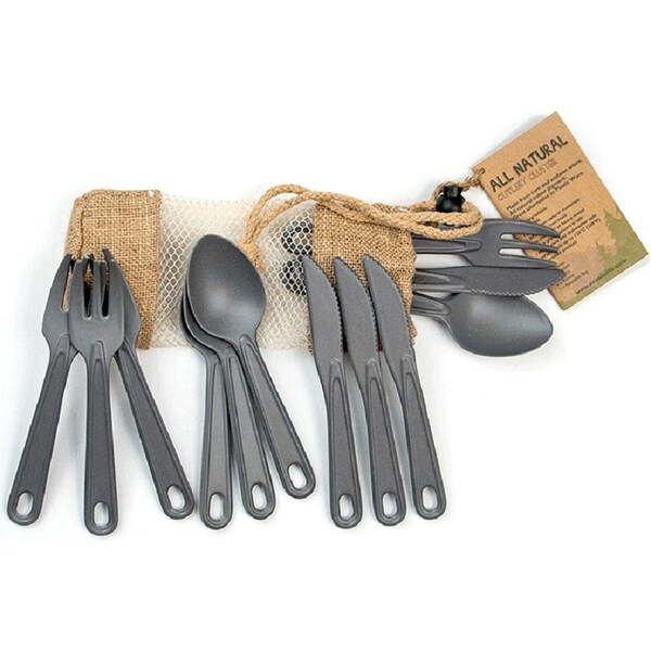 12pc Eco Soulife All Natural Outdoors Camping Reusable Cutlery Cluster Charcoal