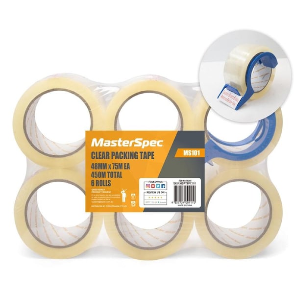 MasterSpec Clear Packing Tape - 6 Rolls, 450m Total Length, 48mm x 75m