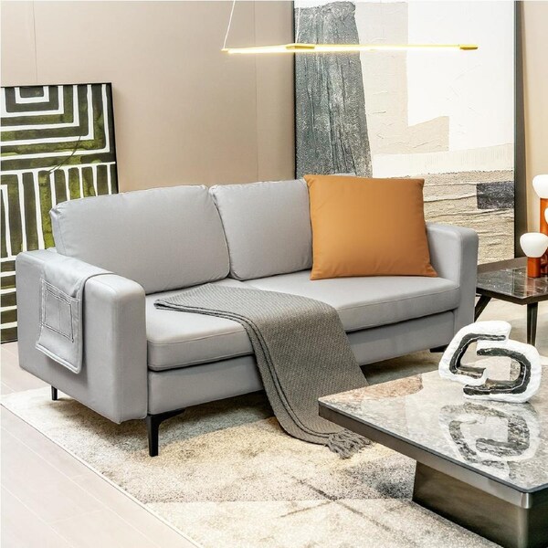 Costway 2-Seat Sofa Bed Fabric Lounge Sofa Couch Removable Backrest w/Side Pocket Living Bedroom Grey
