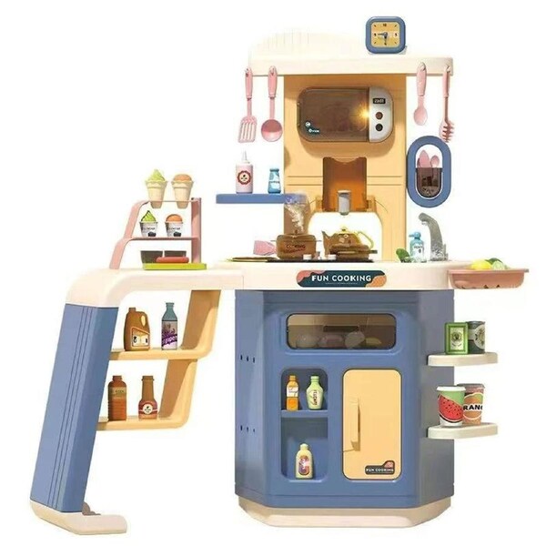 Kids Pretend Role Play Toy Kitchen Cooking Children Toddler Food Cookware Set - Blue