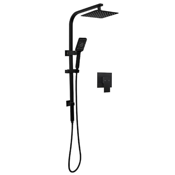WELS Black 8" Thin Square Shower Head Set Handheld Gooseneck Arm Diverter Mixer Tap
