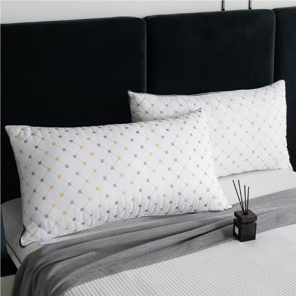 Queling Hotel Quality King Pillow Checked Ultra Plush Soft Home Bed Pillow Twin Pack 50 x 90cm