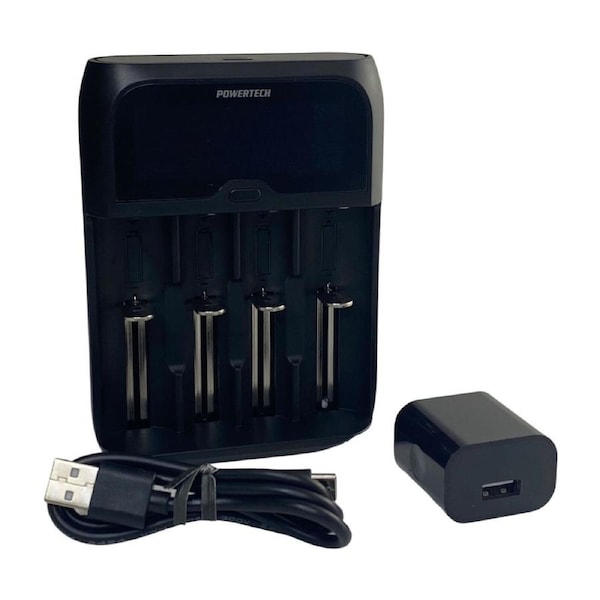 4-Channel Universal Fast Battery Charger w/ LCD & USB C Power Supply