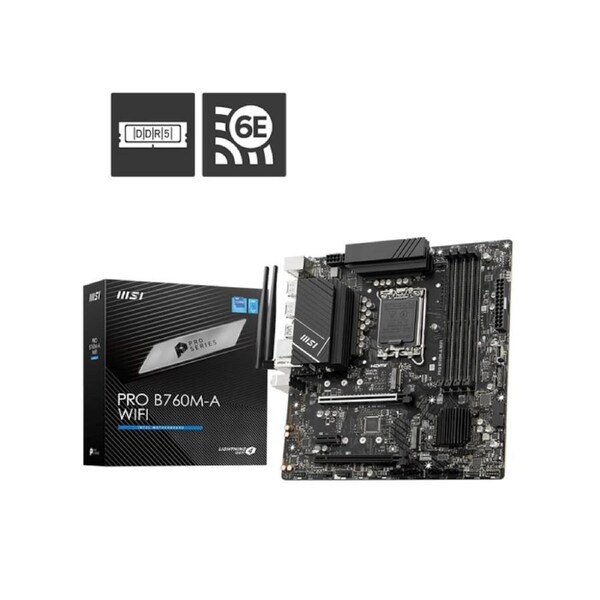 MSI PRO B760M A WIFI DDR5 LGA1700 Motherboard, PCIe 4.0, Wi-Fi 6E & BT5.3 [PRO B760M-A WIFI]