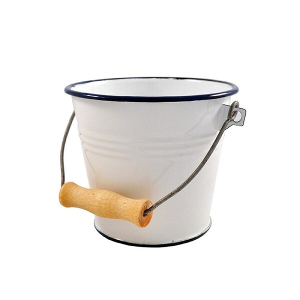 Urban Style Enamelware 1L Ice Bucket Storage Cooler w/Wire Handle/Blue Rim White