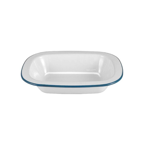 Urban Style Enamelware 24cm Pie Dish Rectangle Snack Container w/ Blue Rim White