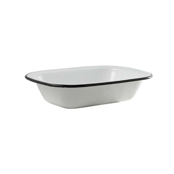 Urban Style Enamelware 26cm Pie Dish Rectangle Snack Container w/Black Rim White