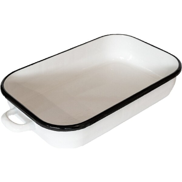 Urban Style Enamelware 3.4L Induction Oven Baking Dish w/ Handles/Blue Rim White