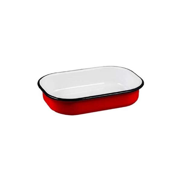 Urban Style Enamelware Multipurpose 21cm Rectangle Tray Dish w/ Black Rim Red