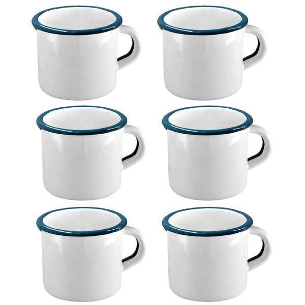 6pc Urban Style Enamelware 400ml Coffee Mug Drink Cup w/ Handle/Blue Rim White