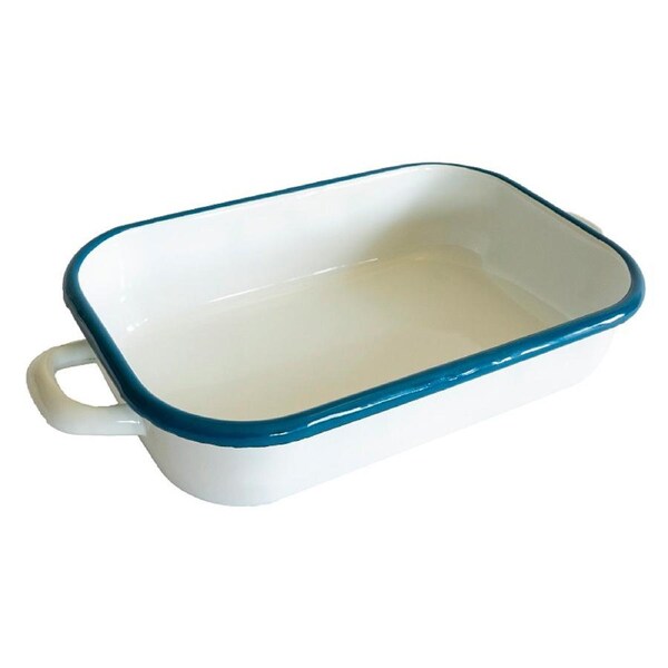 Urban Style Enamelware 2.2L Induction Oven Baking Dish w/ Handles/Blue Rim White