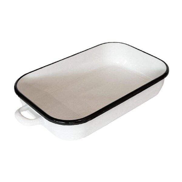 Urban Style Enamelware 4.8L Induction Oven Baking Dish w/ Handles/Blue Rim White