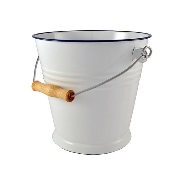 Urban Style Enamelware 5L Ice Bucket Storage Container Cooler w/ Wire Handle WHT