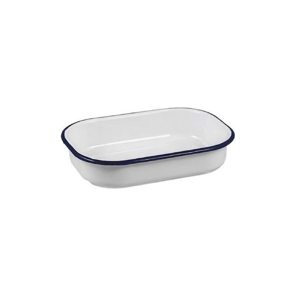 Urban Style Enamelware 21cm Multipurpose Rectangle Tray Dish w/ Blue Rim White