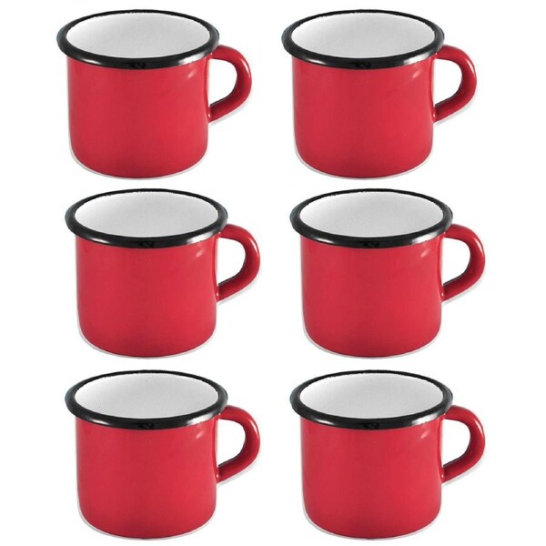 6pc Urban Style Enamelware 400ml Coffee Mug Drink Cup w/ Handle/Black Rim Red