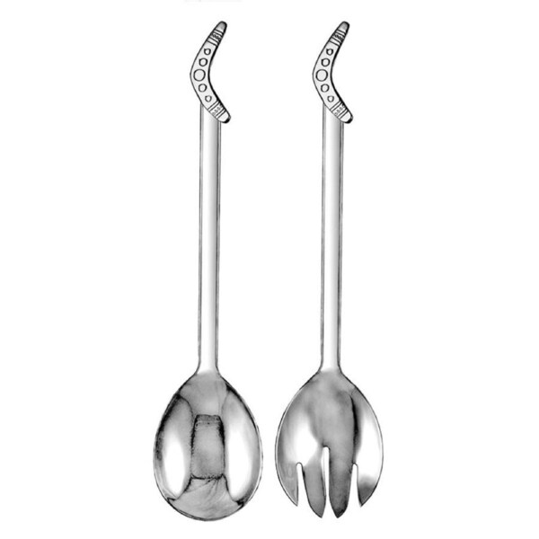 2pc Urban Bush Boomerang Stainless Steel Salad Servers Utensils Cutlery Silver