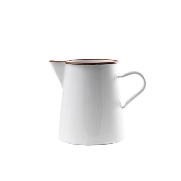 Urban Style Enamelware 1L Pitcher Jug Water Container w/ Red Rim Premium White