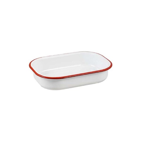 Urban Style Enamelware 21cm Multipurpose Rectangle Tray Dish w/ Red Rim White