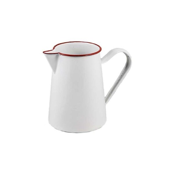 Urban Style Enamelware 1.5L Pitcher Jug Water Container w/ Red Rim Premium White