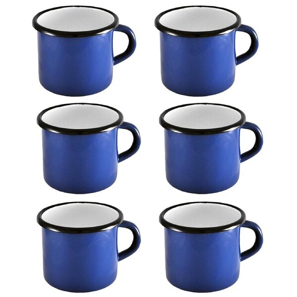 6pc Urban Style Enamelware 400ml Coffee Mug Drink Cup w/ Handle/Black Rim Blue
