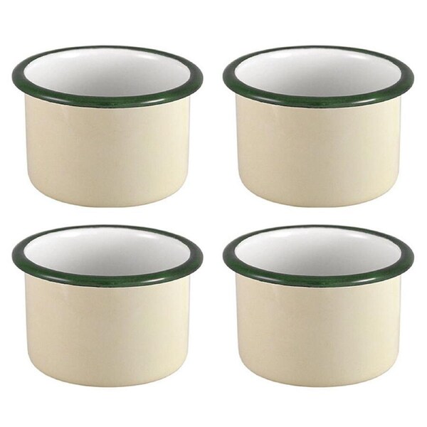 4x Urban Style Enamelware 7xcm Ramekin Bowl Sauce Container w/ Green Rim Cottage