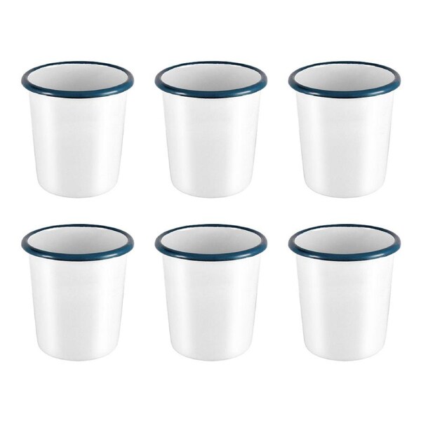 6pc Urban Style Enamelware 350ml Tumbler Blue Rim Water/Juice Drinking Cup White