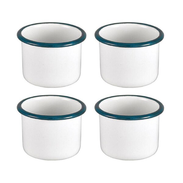 4x Urban Style Enamelware 5cm Ramekin Bowl Dip/Sauce Container w/ Blue Rim White
