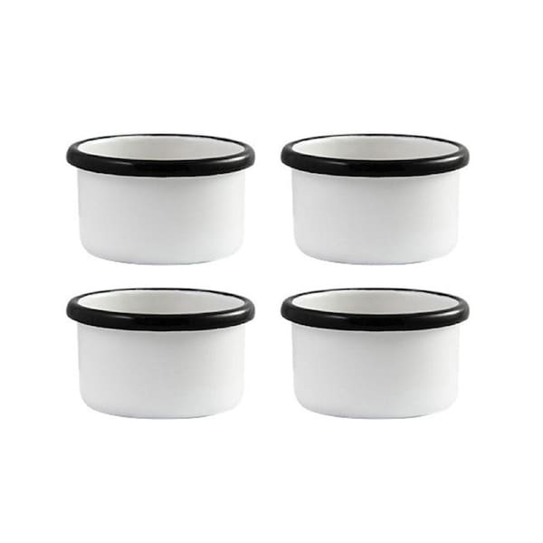 4x Urban Style Enamelware 7xcm Ramekin Bowl Dip/Sauce Container w/ Black Rim WHT