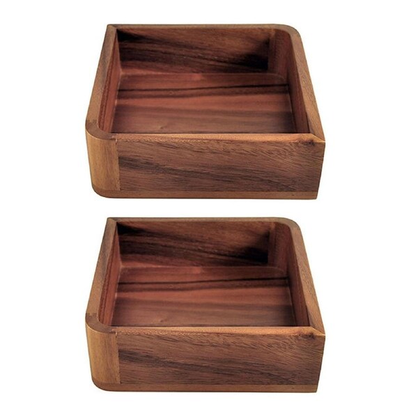 2x 222 Fifth Acacia Wood 20.3cm Salad Bowl Container Condiment Holder Brown