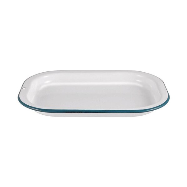 Urban Style Enamelware 21cm w/ Blue Rim Porcelain Tray Dessert Platter White