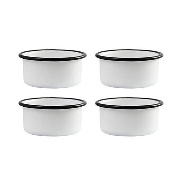 4x Urban Style Enamelware 8cm Ramekin Bowl Dip/Sauce Container w/Black Rim White