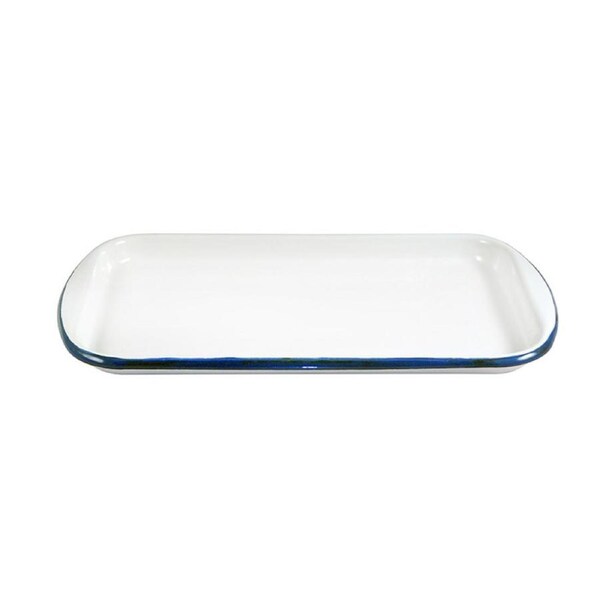 Urban Style Enamelware 32cm w/ Blue Rim Porcelain Tray Dessert Platter White