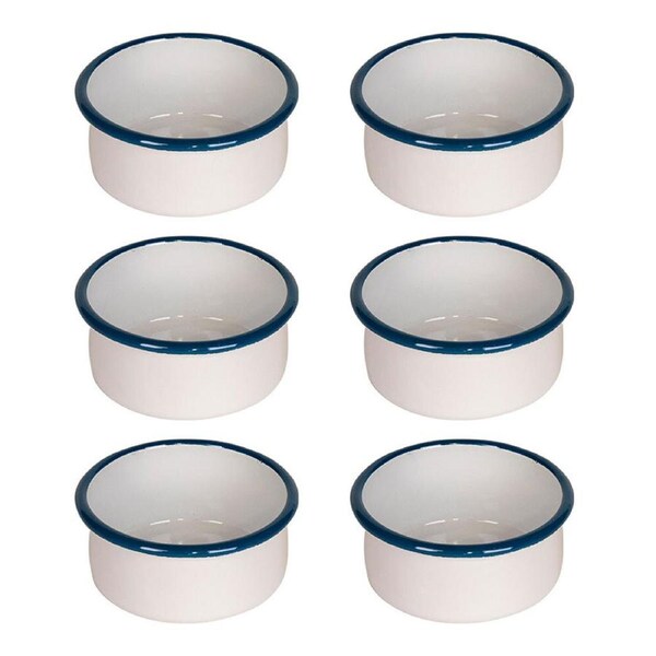 6x Urban Style Enamelware 10cm/200ml Sauce Dip Bowl Container/Blue Rim White
