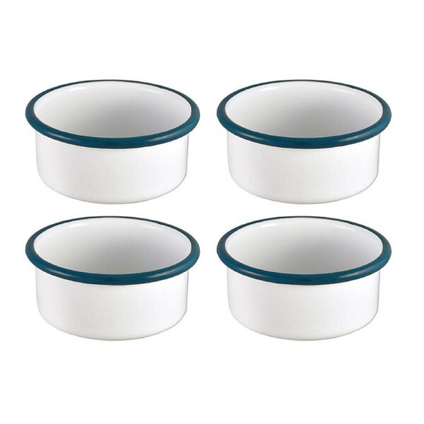 4x Urban Style Enamelware 8cm Ramekin Bowl Dip/Sauce Container w/ Blue Rim White
