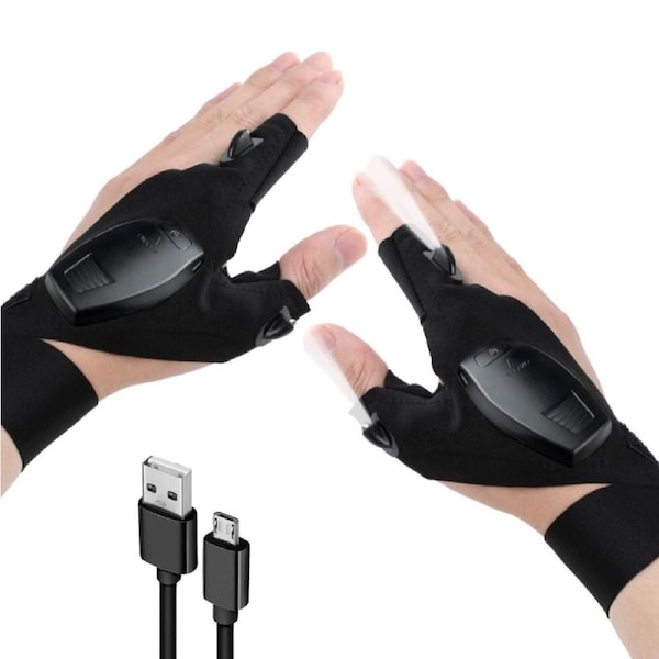 Flashlight Gloves LED USB Rechargeable Night Light Fishing Camping Hiking
