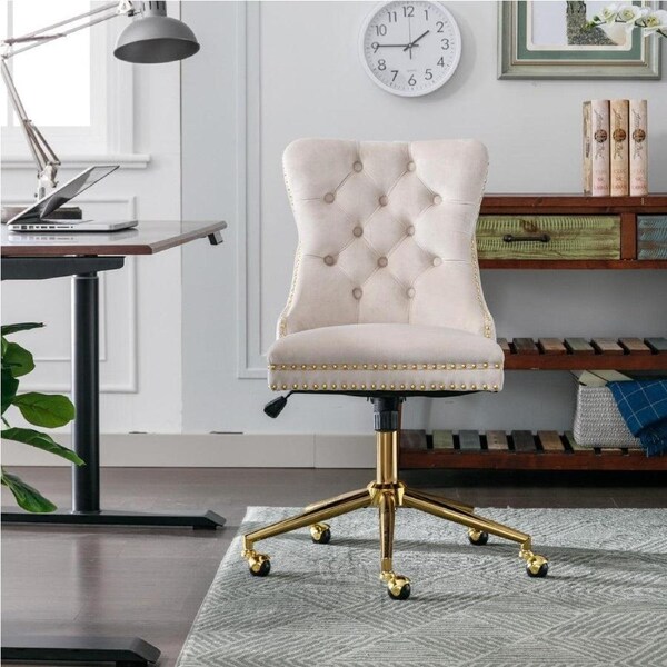 Ameriko Velvet Tufted Home Office Chair -Beige
